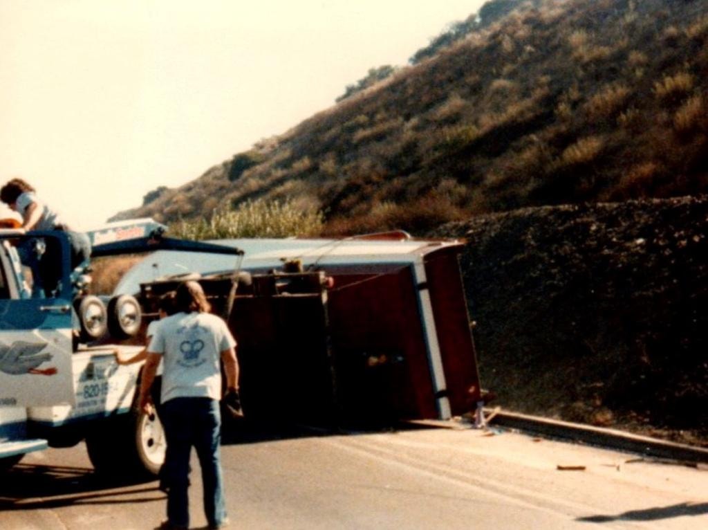 Helmet standing on truck bed — Mulholland Dr, Los Angeles, 1978
